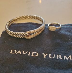 David Yurman Petite Diamond pave Labyrinth Single Loop bracelet and Ring "6"